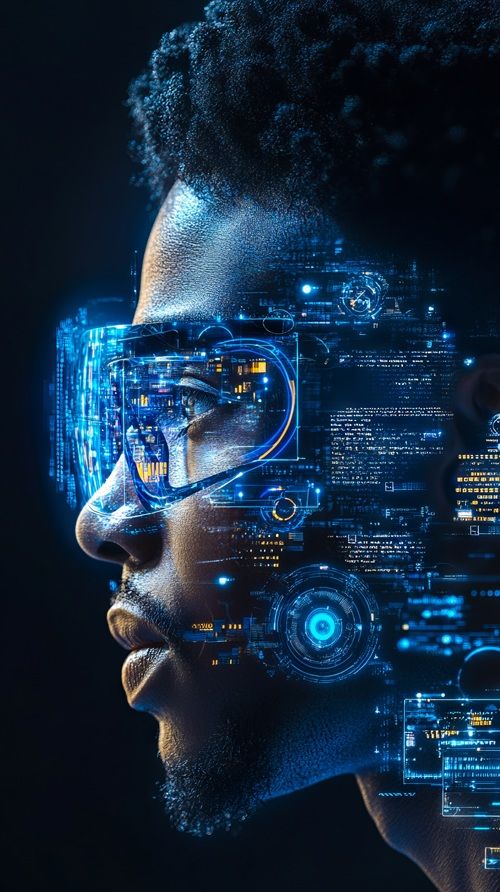 Profil d’un homme équipé de lunettes holographiques